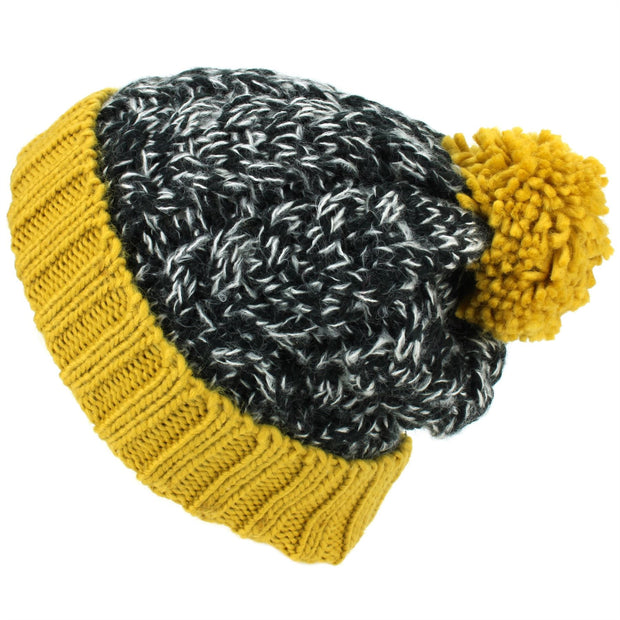 Twist Cable Knit Bobble Hat - Mustard