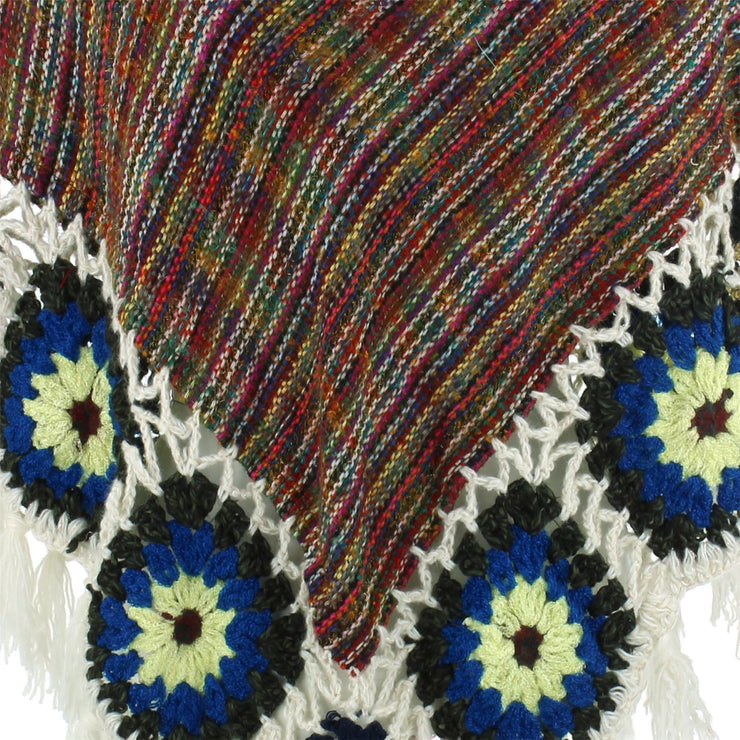 Granny Squares Crochet Poncho Short - Rainbow/Cream
