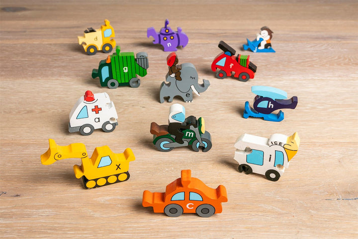 Handmade Wooden Jigsaw Puzzle - Alphabet Transport