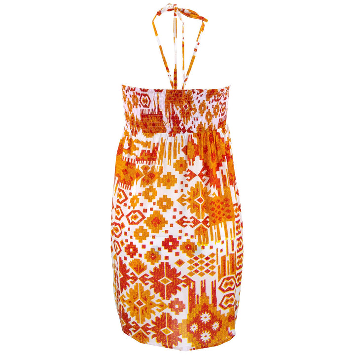 Halterneck Wrinkle Dress - Orange Aztec