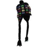 Wool Knit Earflap Bobble Hat - Square Black