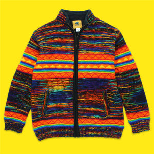 Cardigan veste en laine tricotée à la main - sd noir arc-en-ciel orange