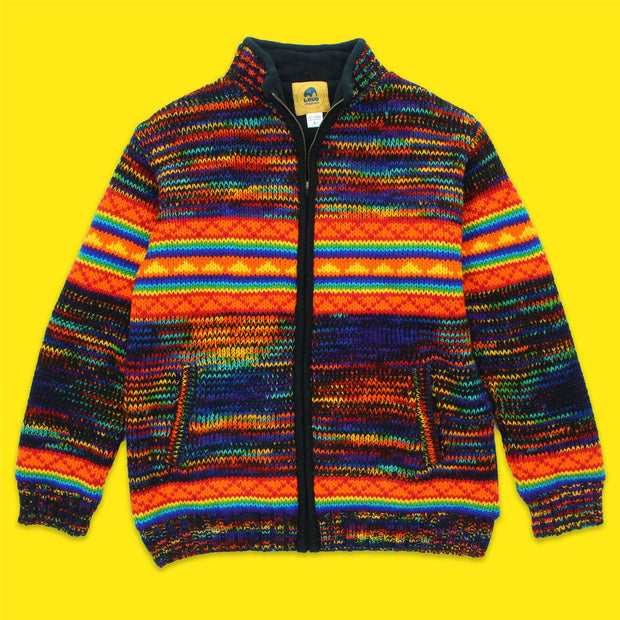 Hand Knitted Wool Jacket Cardigan - SD Black Rainbow Orange