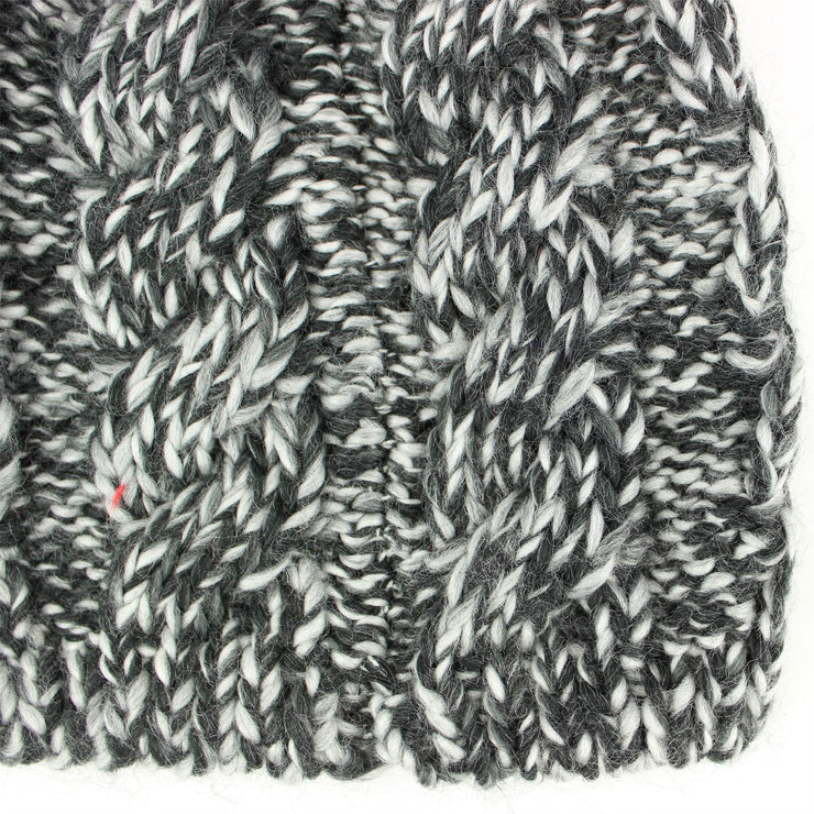 Chunky cable knit beanie hat with faux fur bobble - Black