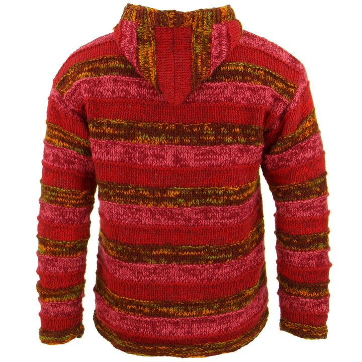 Space Dye Chunky Wool Knit Ribbed Hooded Cardigan Jacket - Red