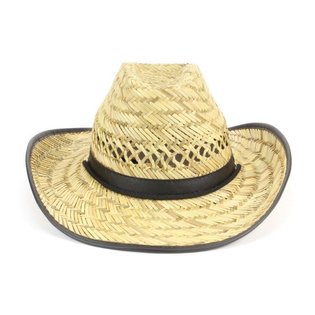 Straw cowboy hat with band and trim - Black
