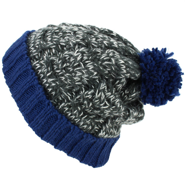 Twist Cable Knit Bobble Hat - Blue
