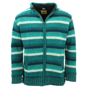 Cardigan veste en laine tricotée à la main - sarcelle rayée