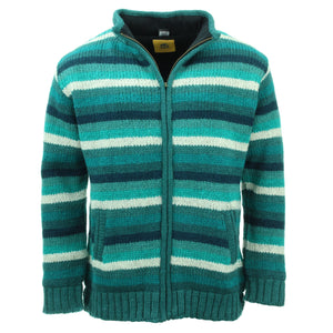 Hand Knitted Wool Jacket Cardigan - Stripe Teal