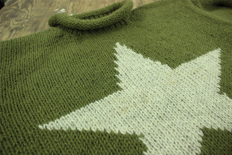 Chunky Wool Knit Star Jumper - Green & Light Grey