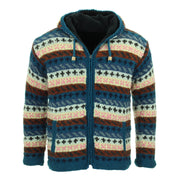 Hand Knitted Wool Hooded Jacket Cardigan - Stripe Navy Pink Pattern