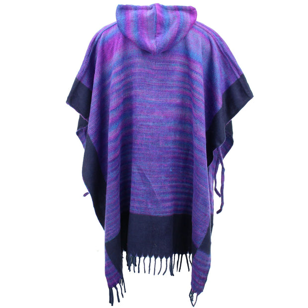 Soft Vegan Wool Hooded Tibet Poncho - Purple & Navy