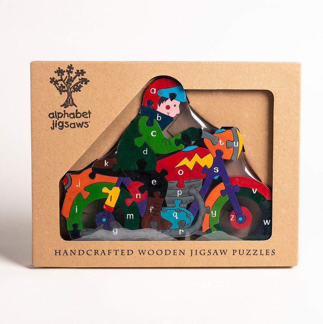 Handmade Wooden Jigsaw Puzzle - Alphabet Motorbike