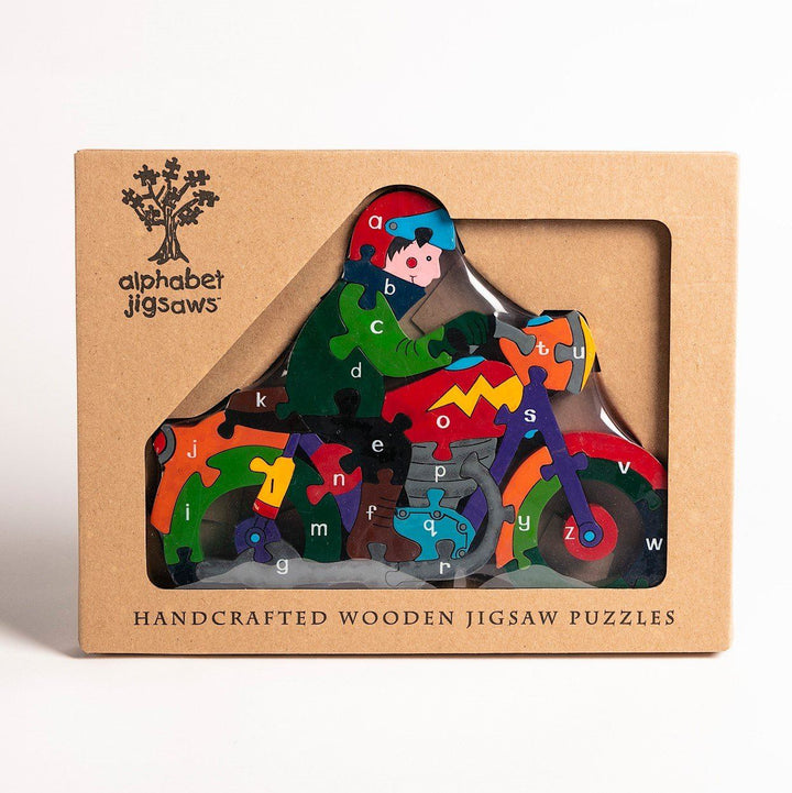 Handmade Wooden Jigsaw Puzzle - Alphabet Motorbike
