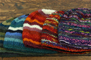 Wool Knit Beanie Hat - Stripe Green Blue