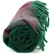 Tibetan Wool Blend Shawl Blanket - Green with Maroon & Grey Reverse