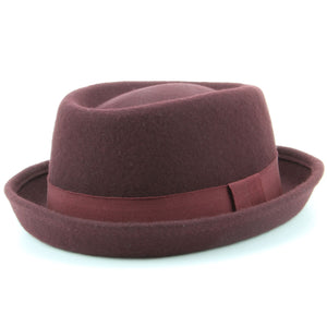 100% Wool felt Pork pie hat with band - Maroon