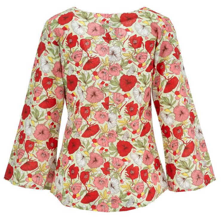 Wrap Top with Flared Sleeve - Avignon Petal Mint