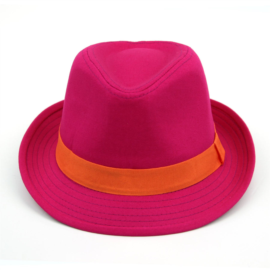 Cotton trilby hat with contrast band - Pink