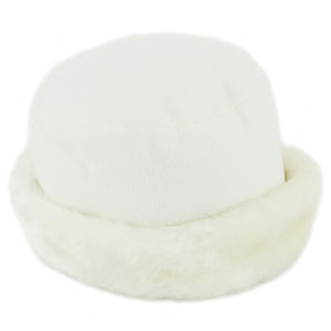 Fleecemütze mit Kunstfell-Manschette – Weiß