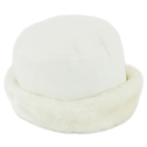 Fleece Hat with a Faux Fur cuff - White