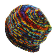 Hand Knitted Wool Beanie Hat - SD Black Rainbow