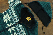 Hand Knitted Wool Hooded Jacket Cardigan - Fairisle Teal