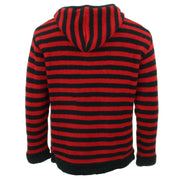 Hand Knitted Wool Hooded Jacket Cardigan - Stripe Red Black