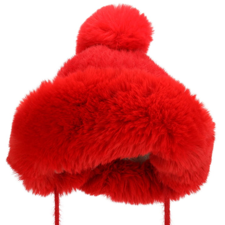 Macahel Soft Fur Bobble Hat with Tassels - Red