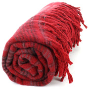 Vegan Wool Shawl Blanket - Stripe - Red Grey