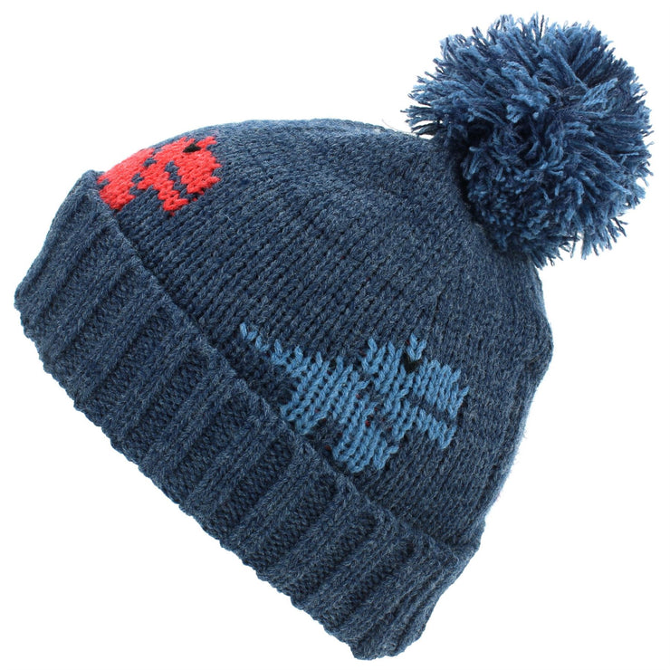 Kids dinosaur Bobble Beanie Hat - Navy