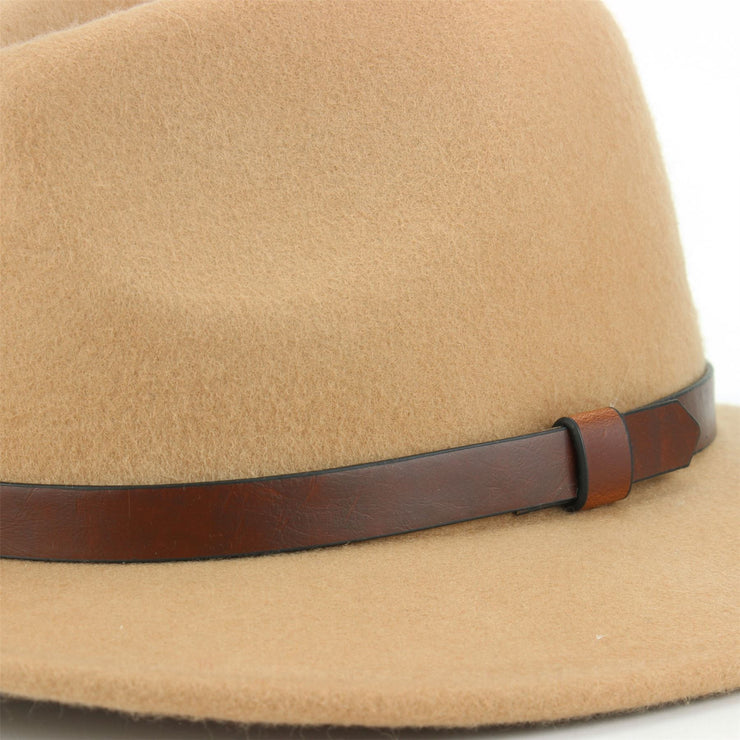 Wool Felt Fedora with Leather Band - Beige