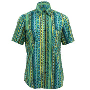 Tailored Fit Short Sleeve Shirt - Green Aztec
