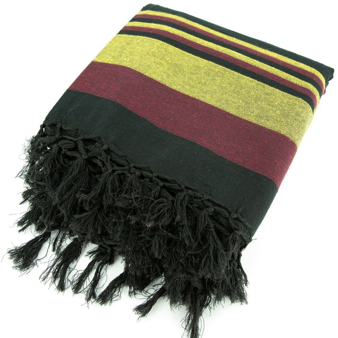 Striped Cotton Blanket With Tassel Edging - Burgundy Gold