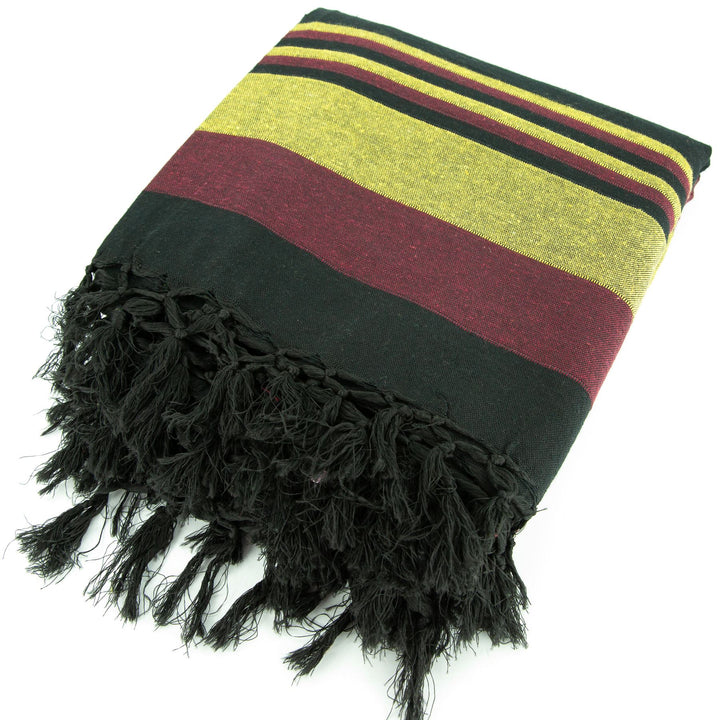 Striped Cotton Blanket With Tassel Edging - Burgundy Gold