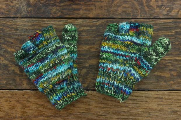 Hand Knitted Wool Shooter Gloves - SD Green Mix