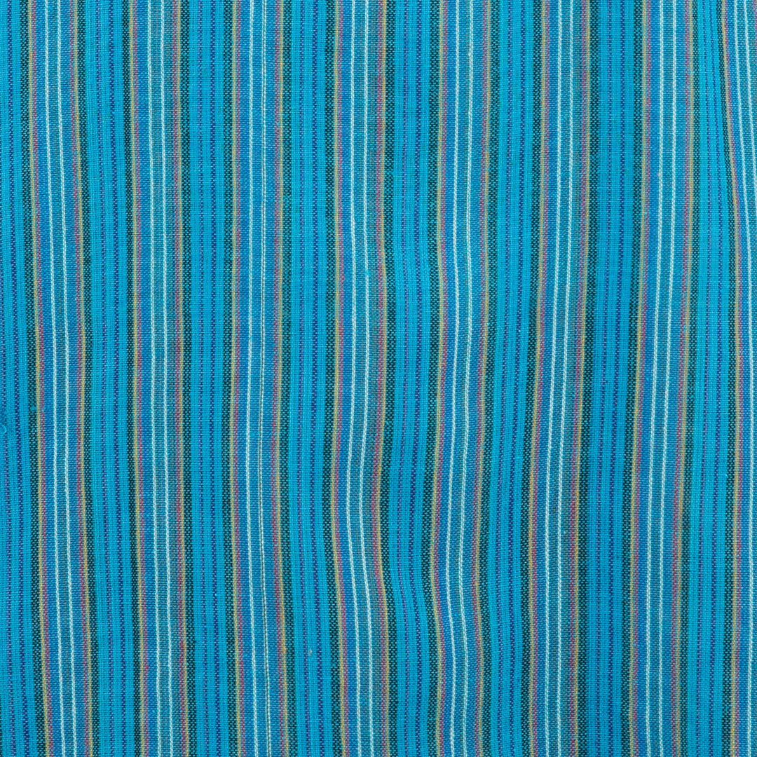 Cotton Grandad Collar Shirt - Blue Stripe