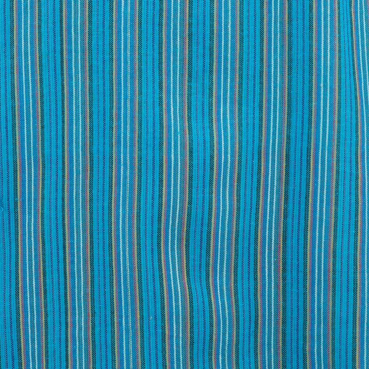 Cotton Grandad Collar Shirt - Blue Stripe