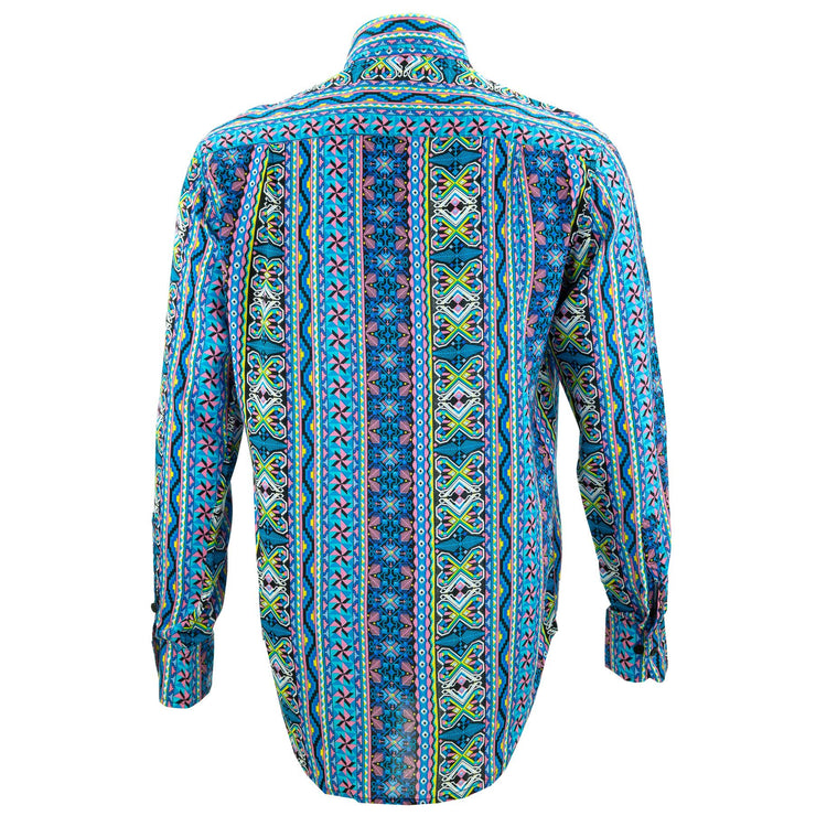 Regular Fit Long Sleeve Shirt - Geometric Aztec - Blue