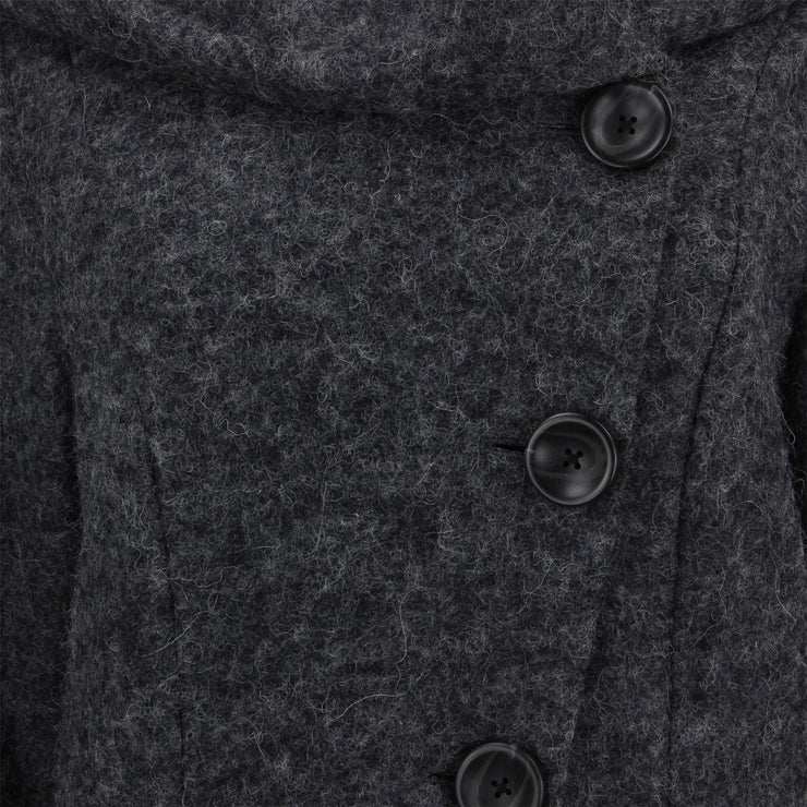 Wool Blend Woven Coat with an Oversized Collar Hood - Charcoal Grey