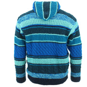 Chunky Wool Multi Knit Hoodie - Blue