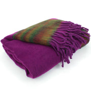 Tibetan Wool Blend Shawl Blanket - Purple with Green & Red Reverse