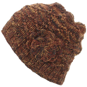 Bonnet fleur en tricot acrylique - marron