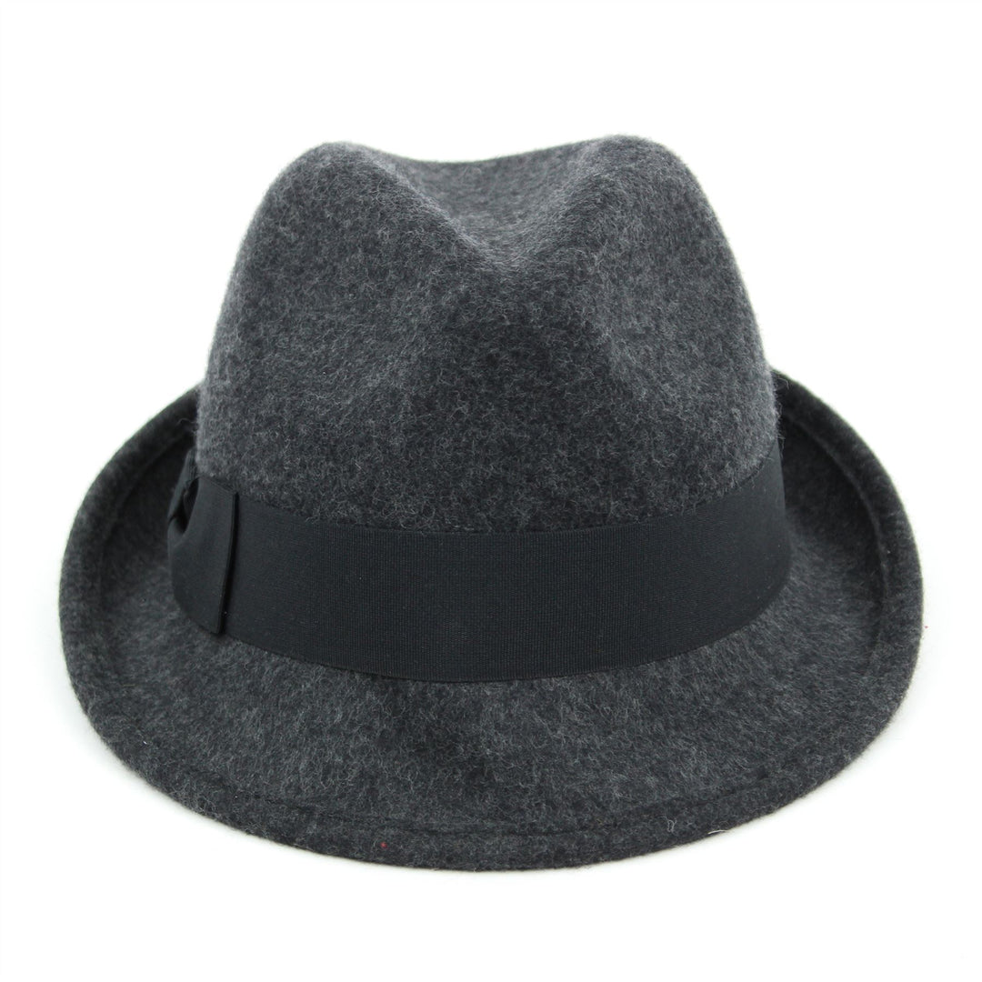 Wool felt trilby hat with wide band and side bow - Dark grey