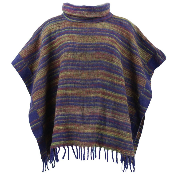 Hooded Square Poncho - Purple & Brown