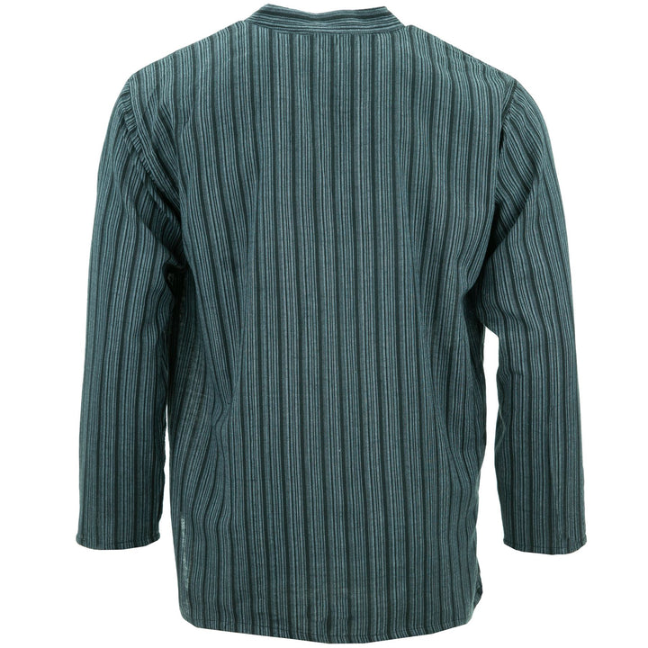 Cotton Grandad Collar Shirt - Grey Black Stripe