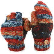 Chunky Wool Knit Fingerless Shooter Gloves - Abstract - 17 Red