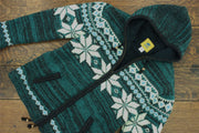 Hand Knitted Wool Hooded Jacket Cardigan - Fairisle Teal