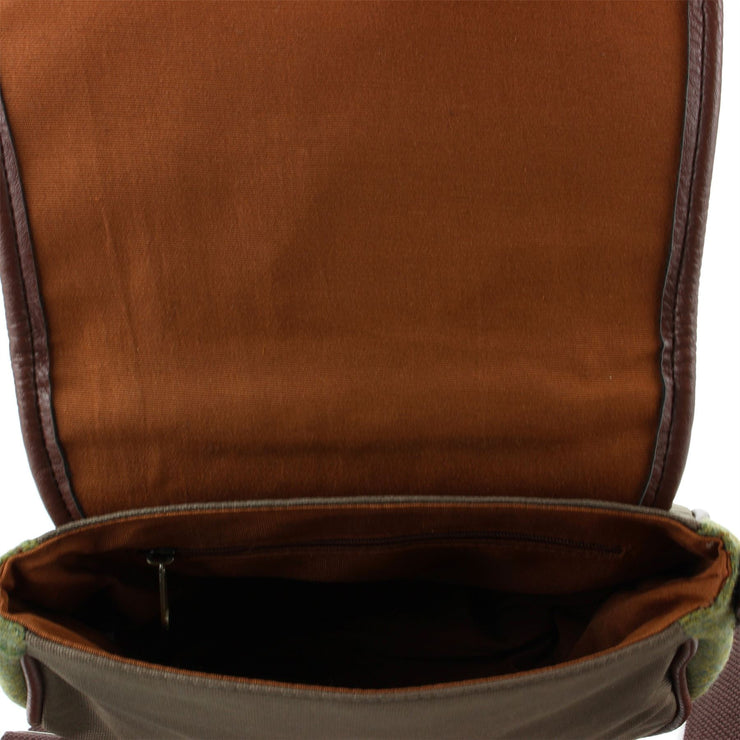 Tweed Cross Body Messenger Shoulder Bag Handbag - Mid Green
