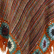 Granny Squares Crochet Poncho Long - Rainbow/Rust